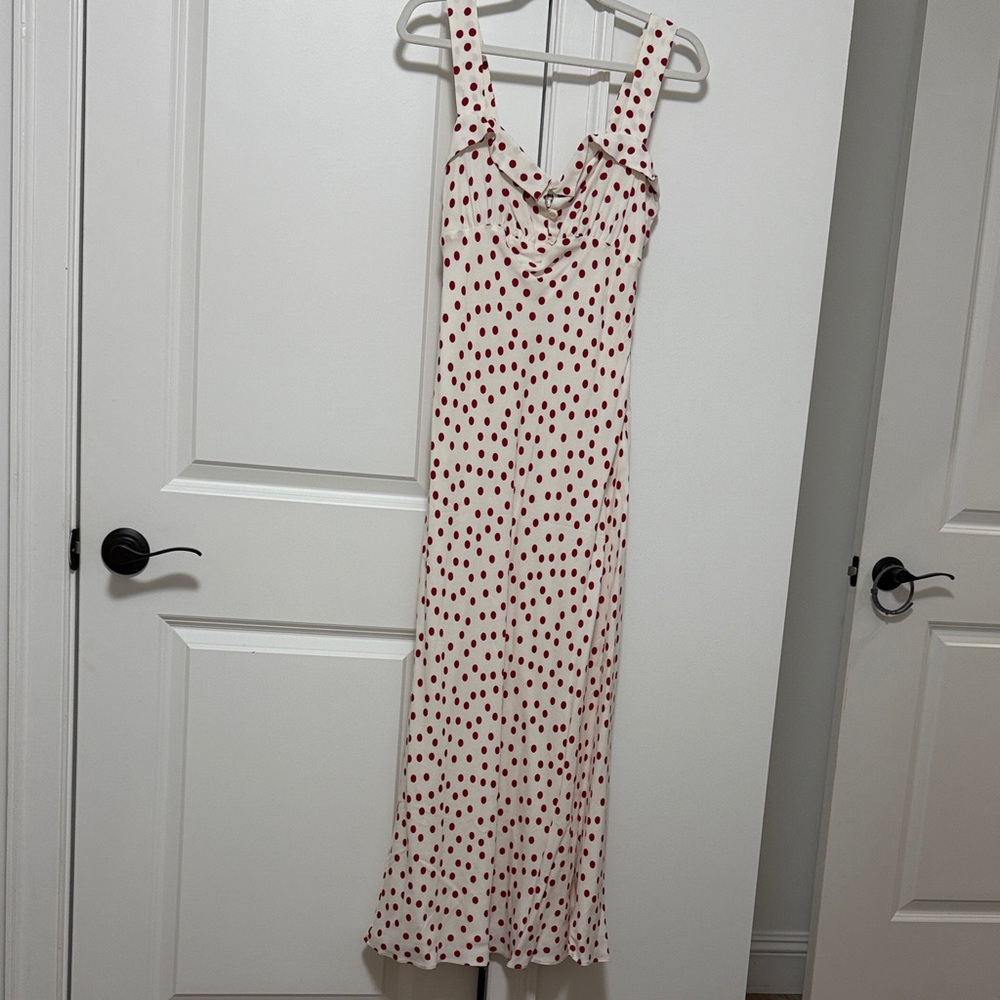 Reformation Brown and White Sleeveless Wrap Midi Dress